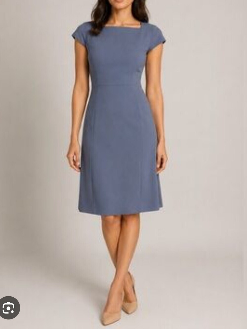MM Lafleur Ashley Slate Grey Blue Sheath Dress Cap Sleeve Boat Neck Size 8